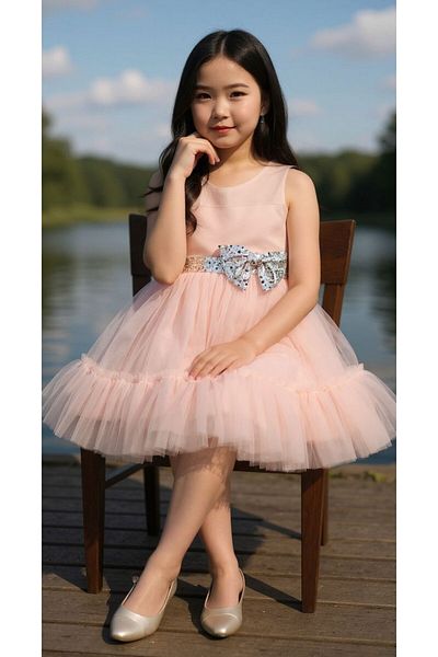 İ&K ŞIMARIK KİDS I&K Shimarik Ki̇ds Girls' Evening Dress with Pul Palette Detail on the Front