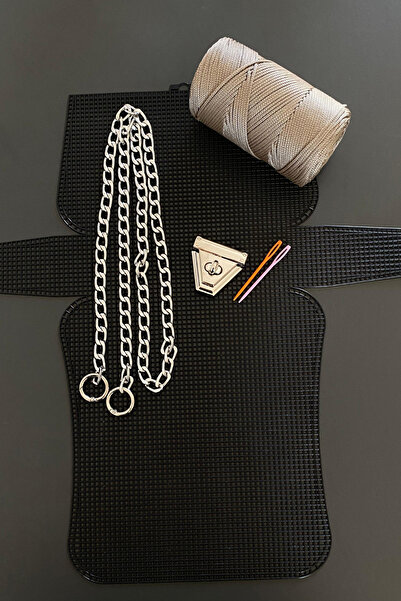 thekam Bodrum - Çanta Örgü Kiti (45X21CM Kanvas) Polyester No.4 200 Gr İp, Plastik Kanvas Çanta Seti