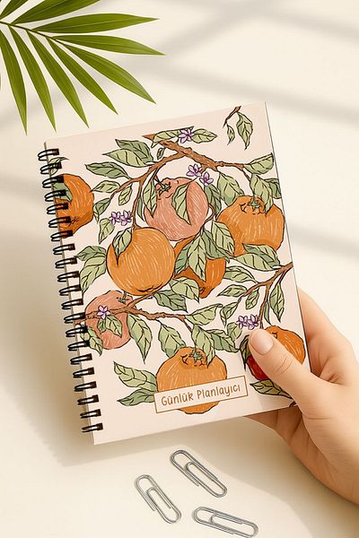 Eldesen Tasarım Daily Planner A5 Notebook, Notes, to Do, Flexible Cardboard Cover, 100 Days, Orange