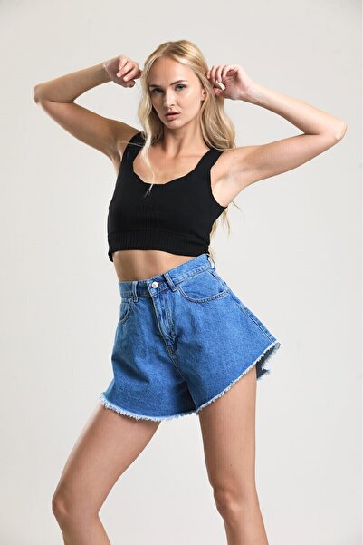 pass&pass موديل 2076 - شورت جينز نسائي أزرق اللون