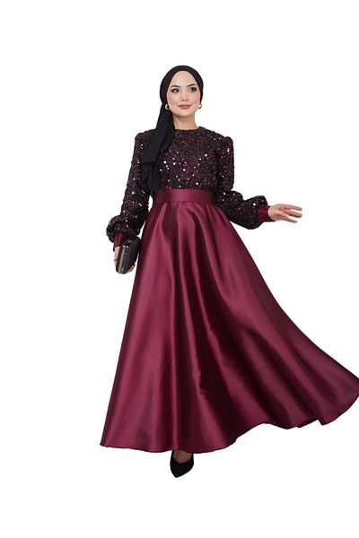 Ayşe Melek Women's Clothing Evening Dress Fashion Sequin Detailed Satin Evening Dress 2537