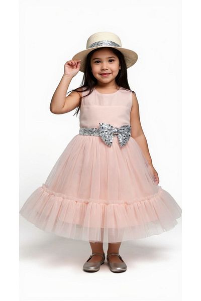 İ&K ŞIMARIK KİDS I&K Shimarik Ki̇ds Girls' Evening Dress with Pul Palette Detail on the Front
