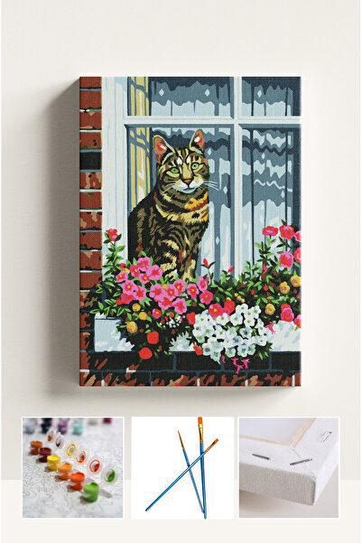 Corvo Sayılarla Boyama Seti Numaralı Tuval Fırça Boya TEKİR KEDİ 40x50 Cm