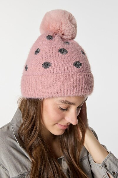 Axesoire 14441 Içi Polarlı Pembe Triko Örgülü Bere