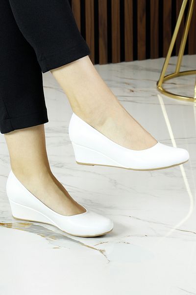 Erkan Saçmacı Pantofi casual cu toc pană Maya White Round Toe