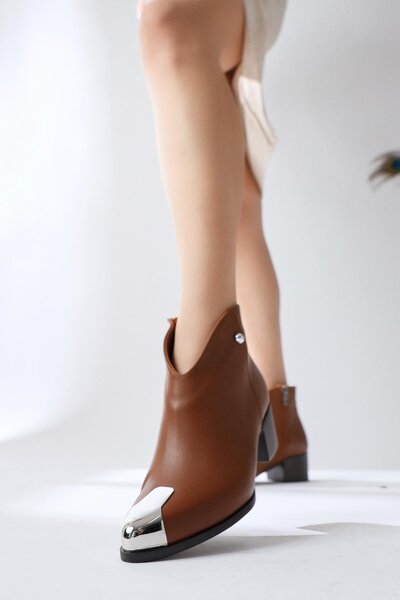 Limoya Jay Taba Sivri Burunlu Metal Detaylı Kadın Bot, Kadın Bootie