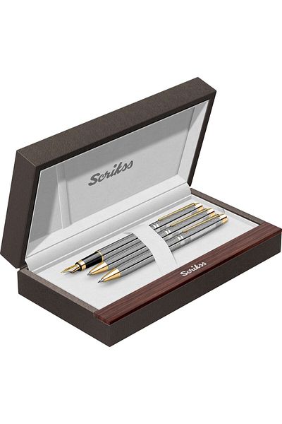 Scrikss 722W Ballpen + Versatile Double Set Gold Chrome (Lifetime Warranty-Luxury Box)