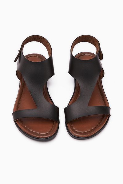 Limoya Sandale de damă din piele naturală Coral Black cu tăietură asimetrică