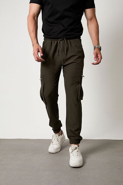 GETMAH Men's Khaki Color Cargo Pocket Elastic Leg Lycra Tracksuit