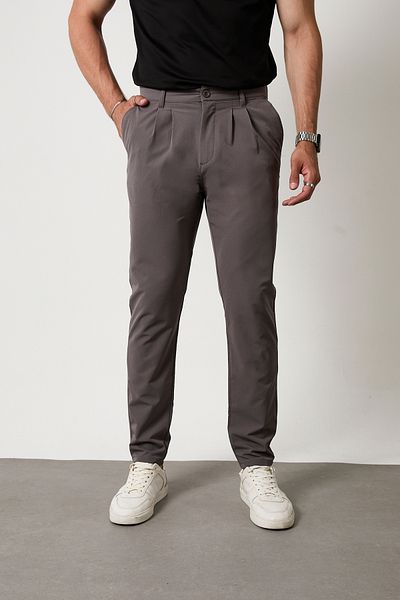GETMAH Men's Dark Gray Color Stretch Fabric Pleated Pants