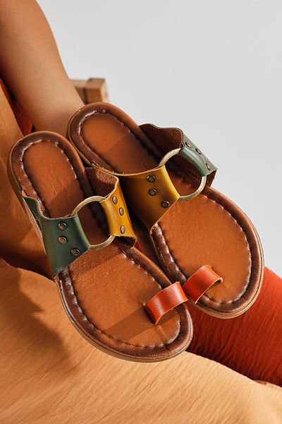 Limoya Papuci de damă Bitania Khaki Flip Flops din piele naturală