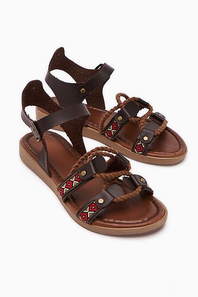 Limoya Γνήσιο δέρμα Sohna Brown, Bitter Brown Color Αυθεντικά Γυναικεία Σανδάλια με Λεπτομέρεια Χειροτεχνίας