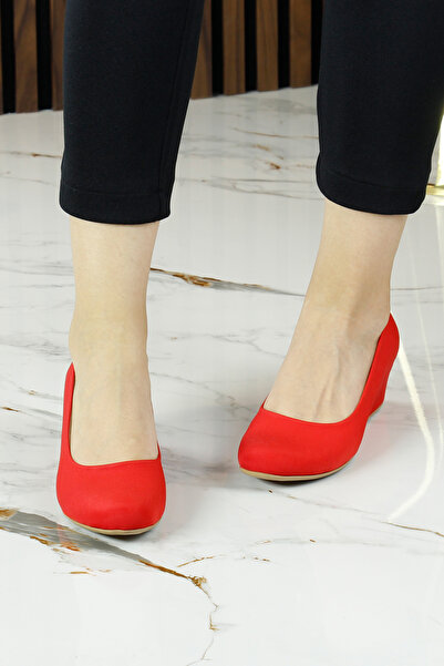 Erkan Saçmacı Maya Red Crepe Round Toe Wedge Heeled Casual Shoes