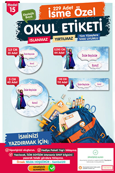 t tuğset etiket Okul Etiketi Elsa Anna Kalem Defter Etiketi Özel İsim Yazılab...
