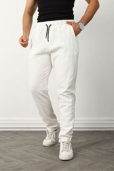 GETMAH Men's White Color Double Leg Textured Fabric Sweatpants