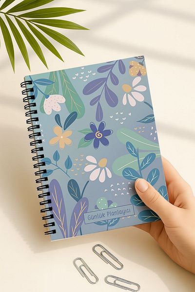 Eldesen Tasarım Daily Planner A5 Notebook, Notes, to Do, Flexible Cardboard Cover, 100 Days, Daisy