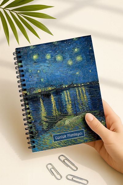 Eldesen Tasarım Daily Planner A5 Notebook, Notes, to Do, Flexible Cardboard Cover, 100 Days, River Rhine
