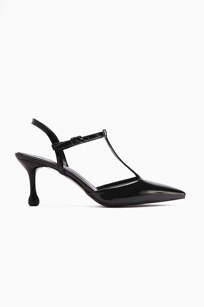 Limoya Black Patent Leather Closed Toe Thin Heeled Shoes