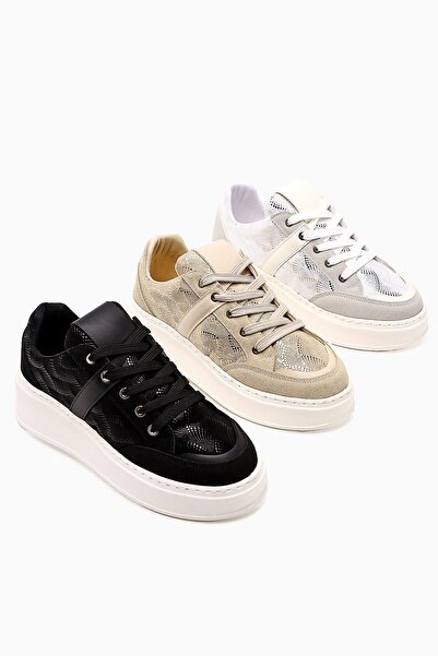 Limoya Julissa Siyah Süet Parlak Desenli Kalın Taban Kadın Sneakers
