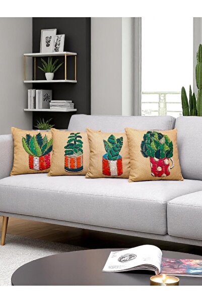 Home Σετ 4 καλύμματα μαξιλαριών με μοτίβο κάκτου, ψηφιακή εκτύπωση διπλής όψης