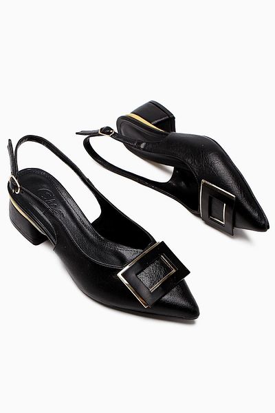 Limoya Tiana Black Accessories Low Heeled Shoes, Pointed Toe Heeled Ballerinas Open Back
