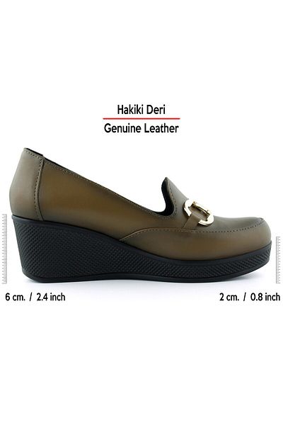 Erkan Saçmacı Hayley Brown Genuine Calfskin Buckle Round Toe Wedge Heeled Casual Shoes