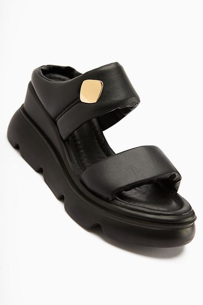 Limoya Susi Black High Heeled Fluffy Women's Slippers