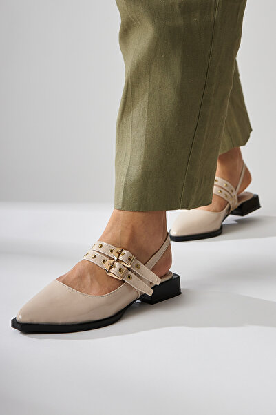 Limoya Siran Beige Patent Leather Double Strap Women's Sandals Opportunity Product