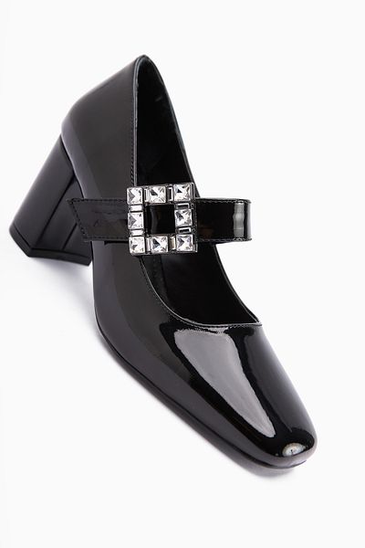 Limoya Liss Black Patent Leather Square Toe Women's Heeled Shoes