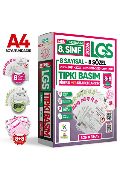 Karakutu Yayınları 2026 8.Sınıf LGS Tıpkı Basım Çıkmış Soru 8+8 Deneme Paketi (Say+Söz) Türkiye Geneli Dijital Çözümlü