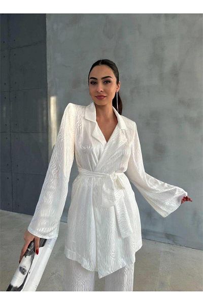 modamtn Viscose Jacquard Binding Shirt - Pants Suit - White