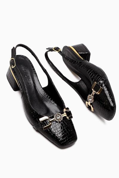 Limoya Tai Black Crocodile Stone Heeled Women's Shoes