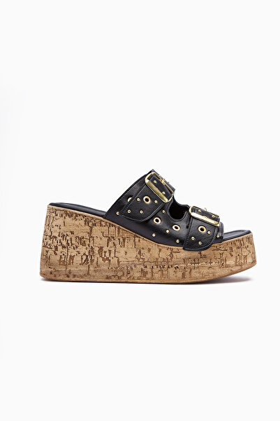 Limoya Genja Black Trock Wedge Heeled Women's Slippers