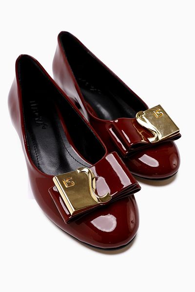 Limoya Sian Burgundy Patent Leather Buckle Detailed Short Heeled Women's Shoes