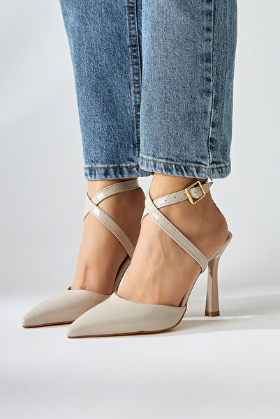 Limoya Elsi Beige Patent Leather Ankle Strap Women's Heeled Shoes Opportunity Product