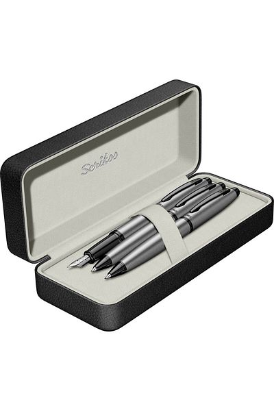 Scrikss 88 Fountain Pen + Ballpen + Versatile Triple Set Matte Gray (Lifetime Warranty-Luxury Boxed)