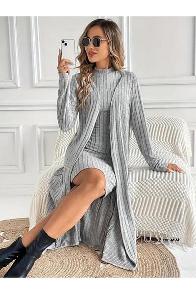 modamtn Women's Suspender Turtleneck Short Raster Camisole Dress and Long Sleeve Jacket Double Suit