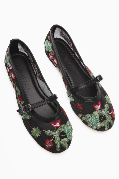 Limoya Γυναικείες μπαλαρίνες Jolin Mint Green Κεντημένες Πόρπες