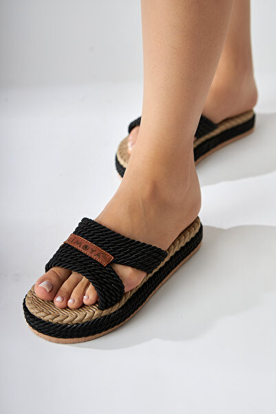 Limoya Προϊόν ευκαιρίας για γυναικείες ψάθινες παντόφλες Menna Black Comfort