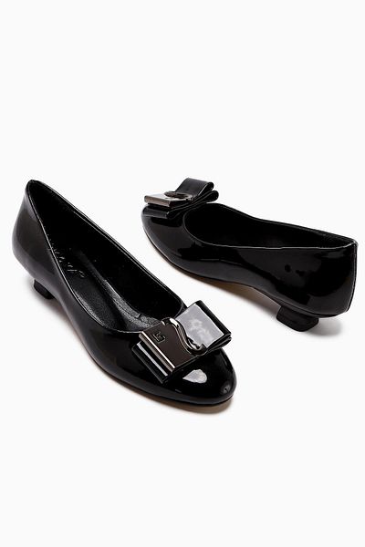 Limoya Sian Black Patent Leather Buckle Detailed Short Heeled Women's Shoes
