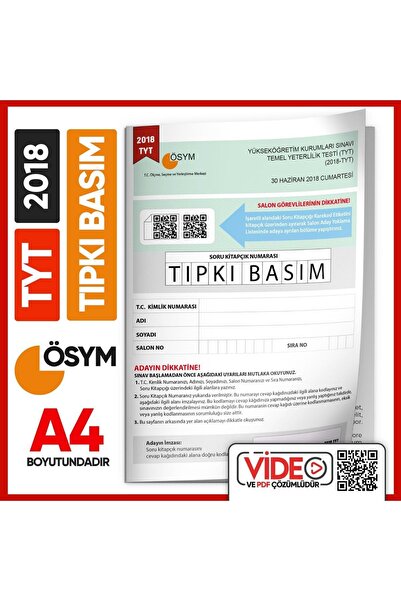 İnformal Yayınları 2018 Yks-tyt (SAY-TM-SÖZ) Ösym Tıpkı Basım Çıkmış Soru Kit...