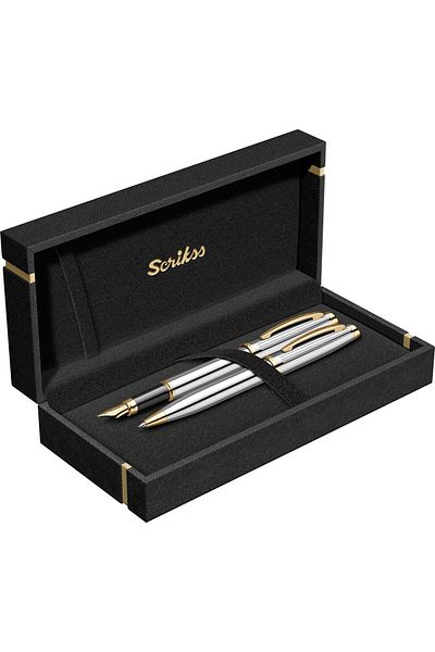 Scrikss 39 Fountain Pen + Ballpen Double Set Gold Chrome (Lifetime Guaranteed-Luxury Boxed)