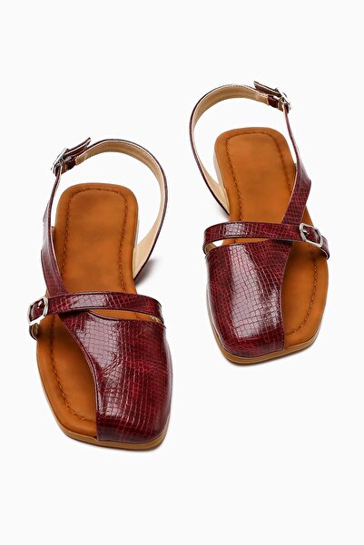 Limoya Almina Burgundy Belt Detailed Women's Sandals Opportunity Product