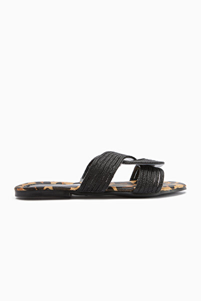 Limoya Γυναικείες παντόφλες Nihaal Black Cross Strap Flat Sole