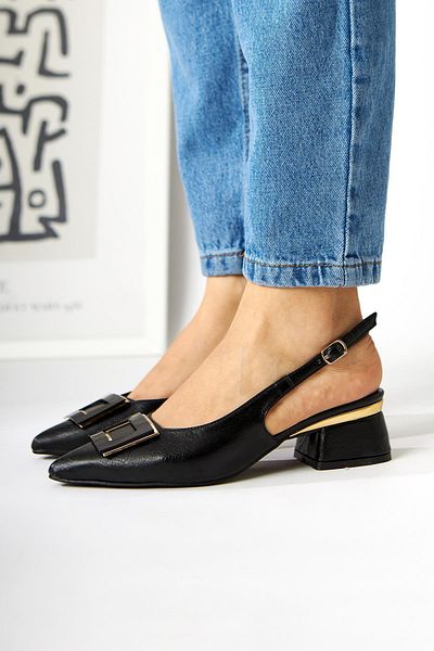 Limoya Tiana Black Accessories Low Heeled Shoes, Pointed Toe Heeled Ballerinas Open Back