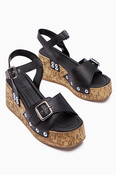 Limoya Jenni Black Screw Detailed Platform Heeled Women's Sandals