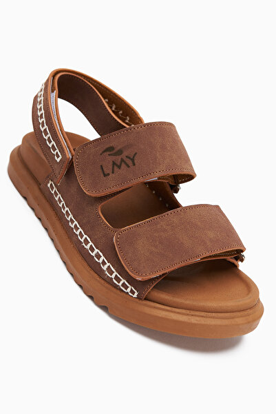 Limoya Sanna Tan Embroidery Detailed Velcro Women's Sandals