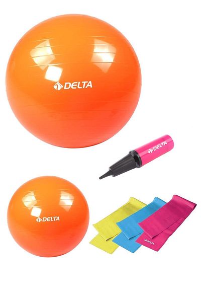 Delta Pilates Ball and Band Suitable for 170-179 Cm Height Range - 75 Cm and 25 Cm Set of 3, Pump Set of 6