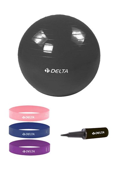 Delta كرة بيلاتيس 55 سم - نطاق ارتفاع 140 سم و159 سم، مجموعة مضخة مطاطية مريحة مكونة من 3 قطع
