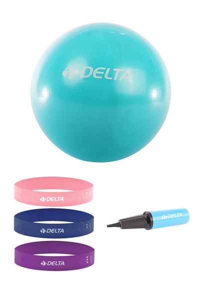 Delta Set of 3 Squat Bands and 65 Cm Pilates Balls, Suitable for 160-169 Cm Height - Resistance Rubber Pump